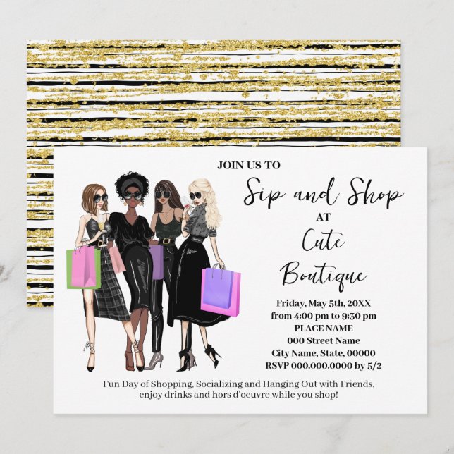 Sip and Shop New Boutique Opening Invitation (Front/Back)