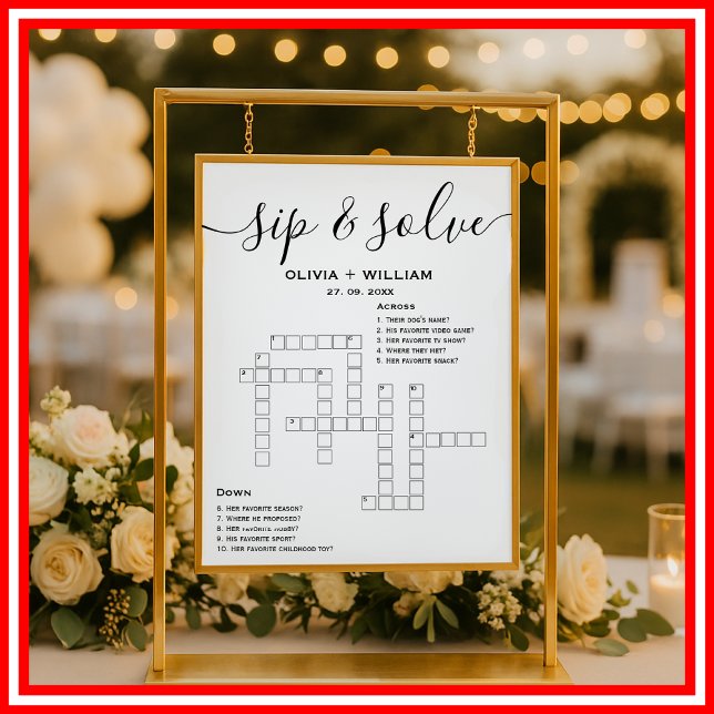 Sip and Solve Custom Wedding Crossword Puzzle Poster (Creator Uploaded)