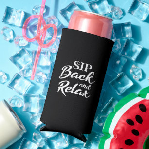 Sip Back and Relax Black Slim Seltzer Can Cooler