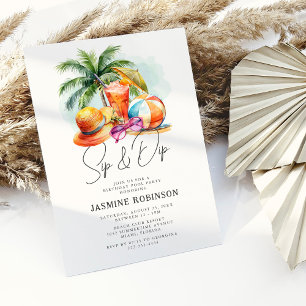 Sip & Dip Adult Birthday Pool Party  Invitation