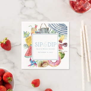 Sip & Dip Pool Party Umbrella Blue Bridal Shower Napkin