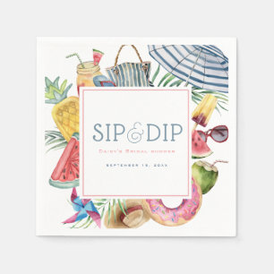 Sip & Dip Pool Party Umbrella Pink Bridal Shower Napkin