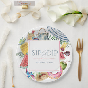 Sip & Dip Pool Party Umbrella Pink Bridal Shower Paper Plate