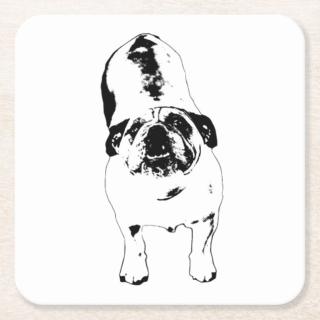 Sip Guard Bulldog Icon Square Paper Coaster (Front)