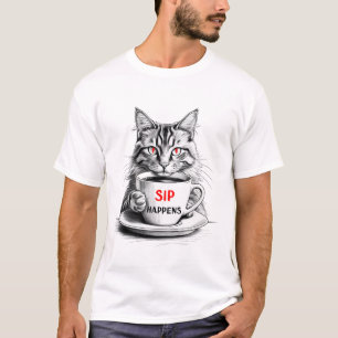 Sip Happens Cat T-Shirt – Funny Coffee Cat Graphic
