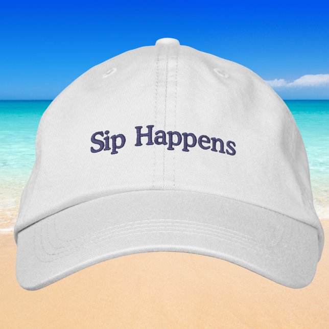 Sip Happens Funny Preppy Wine Baseball Embroidered Hat (Creator Uploaded)