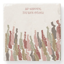 Sip Happens, It's Wine O'Clock Marble Coaster