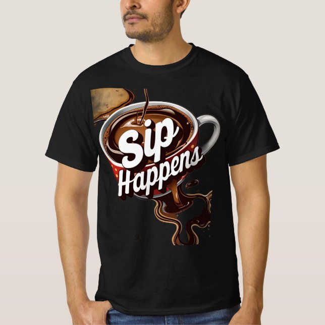 Sip Happens: Retro Diner Coffee Graphic T-Shirt (Front)