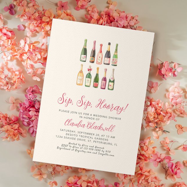Sip Hooray Champagne Bottles Bridal Shower Invitation (Creator Uploaded)