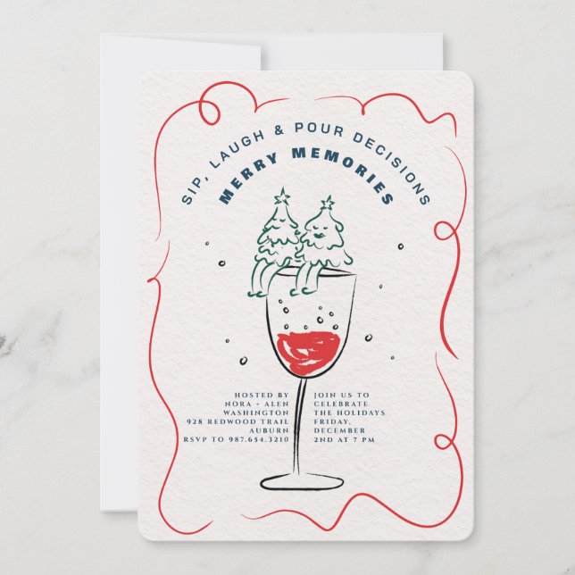 SIP, LAUGH & POUR DECISIONS CHRISTMAS PARTY INVITATION (Front)