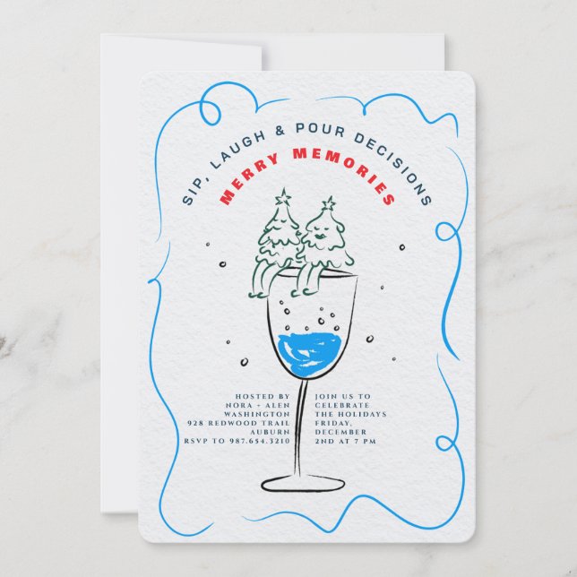 SIP, LAUGH & POUR DECISIONS CHRISTMAS PARTY INVITATION (Front)