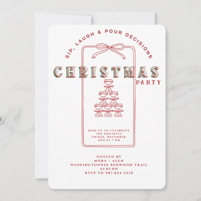 SIP, LAUGH & POUR DECISIONS CHRISTMAS PARTY INVITATION (Front)