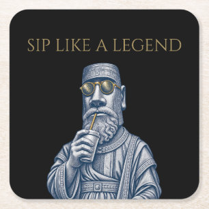 Sip Like a Legend Vintage Art Black Paper Coaster