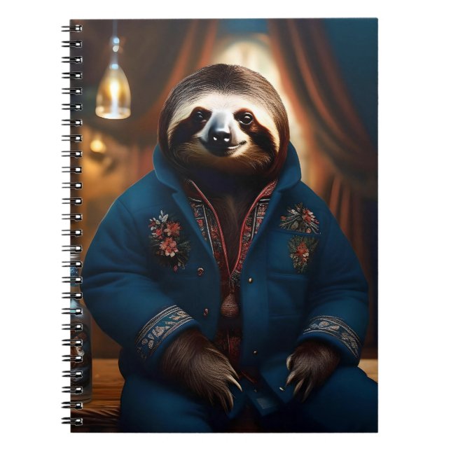 "Sip 'n' Slow: The Cozy Sloth in a Drinking Jacket Notebook (Front)