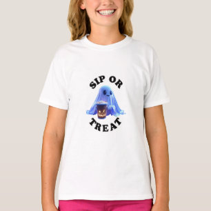 Sip Or Treat Cute Ghost Drinking Pumpkin Spice Lat T-Shirt