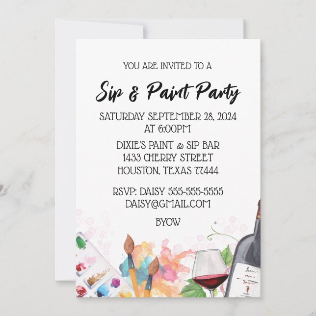 Sip & Paint Light Background Invitation (Front)