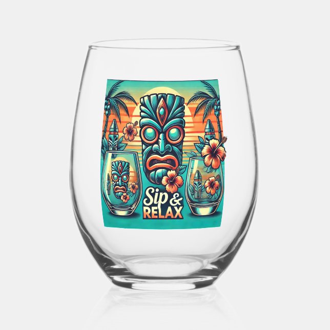 Sip & Relax Tiki Glassware Stemless Wine Glass