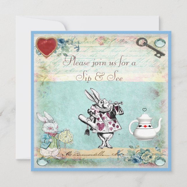Sip & See Alice in Wonderland Baby Shower Invitation (Front)