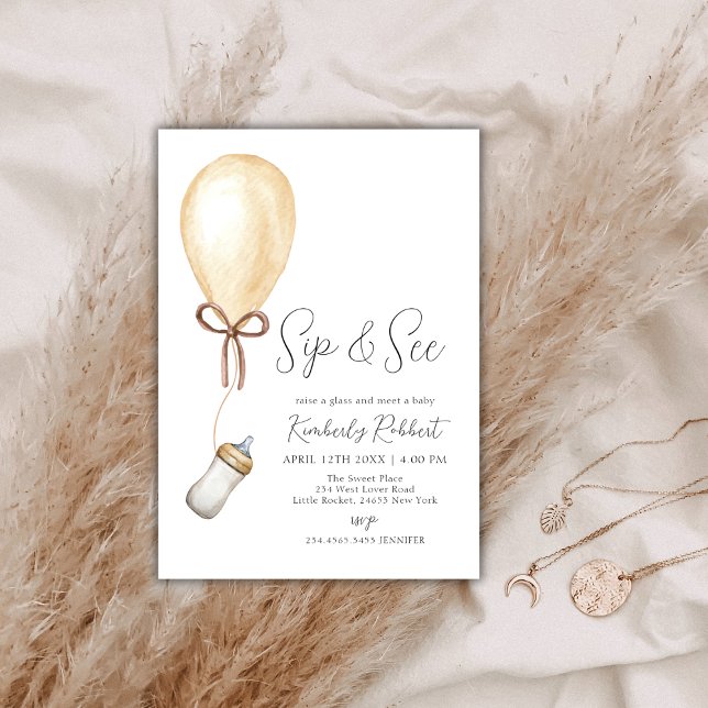 Sip & See Balloon Bottle Baby Shower Invitation (Sip & See Balloon Bottle Baby Shower Invitation)