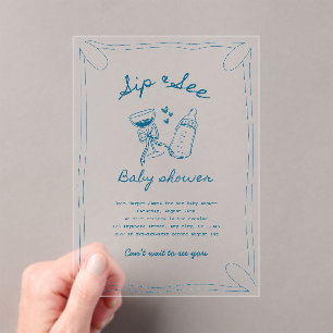Sip & see boy acrylic baby shower invitation 