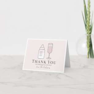 Sip & See Champagne Bottle Pink Baby Shower Thank You Card