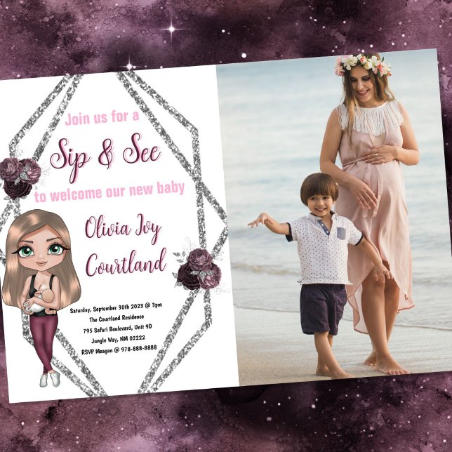 Sip & See Nursing Mother with Newborn Baby Shower Invitation (Sip & See Nursing Mom with Newborn Baby)