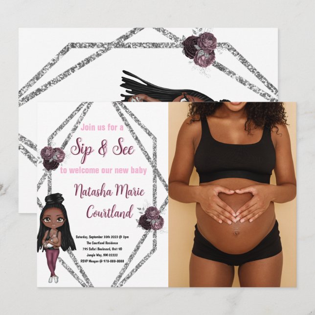 Sip & See Nursing Mother with Newborn Baby Shower Invitation (Front/Back)