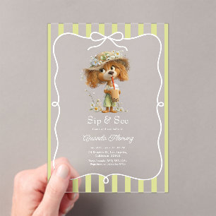 Sip & See Puppy Cottagecore Baby Shower Acrylic Invitations