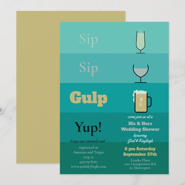Sip Sip Gulp Wedding Shower Invitations (Front/Back)