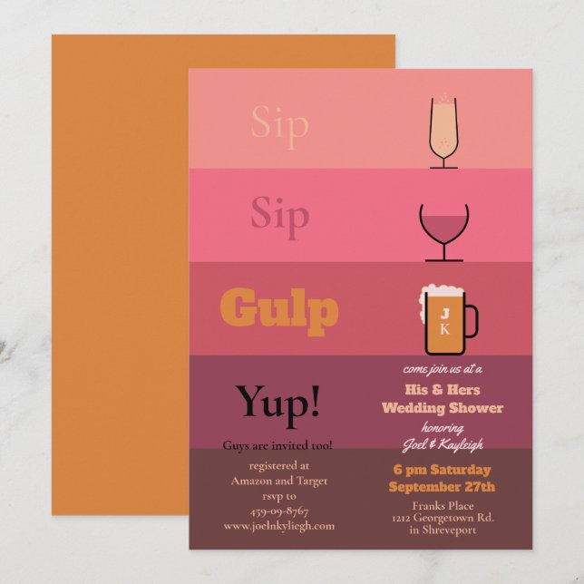 Sip Sip Gulp Wedding Shower Invitations (Front/Back)