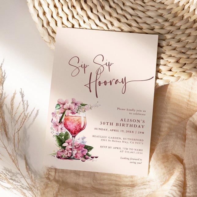 Sip Sip Hooray Birthday Celebration Boho Mauve Invitation (Creator Uploaded)