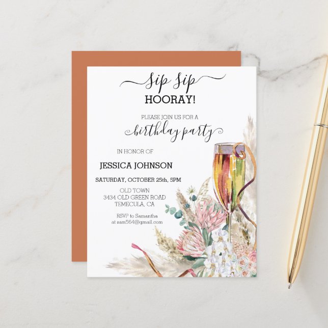 Sip Sip Hooray Birthday Party Budget Champagne (Front/Back In Situ)