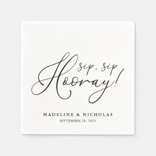 Sip Sip Hooray Black And White Modern Wedding Napkin