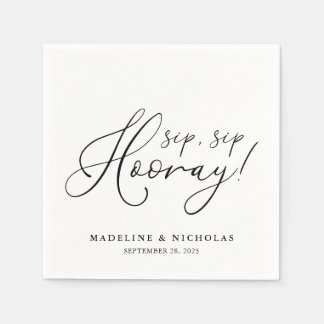 Sip Sip Hooray Black And White Modern Wedding Napkin