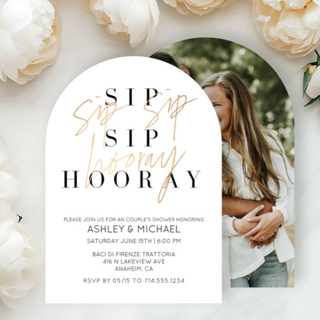 Sip Sip Hooray Black Gold Photo Couple's Shower Invitation (Creator Uploaded)