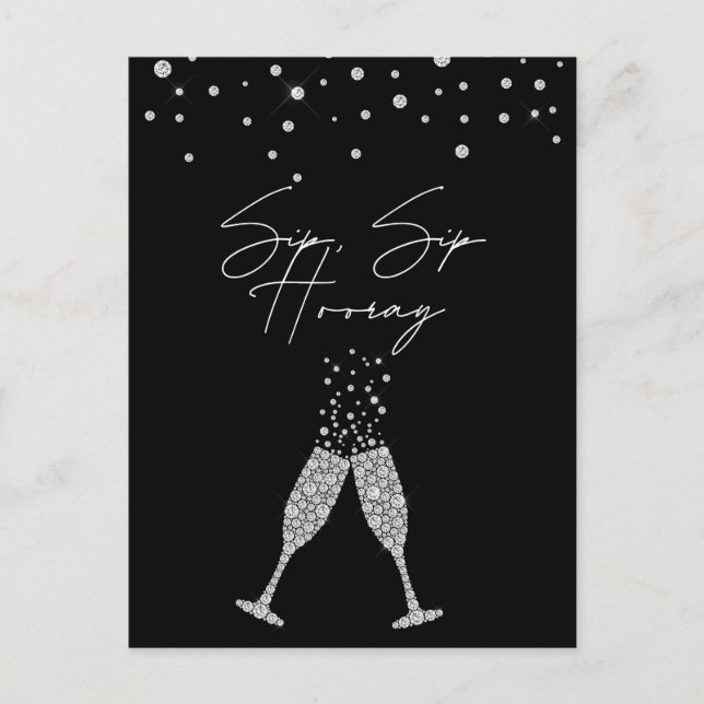 Sip Sip Hooray Black & White Birthday Postcard (Front)