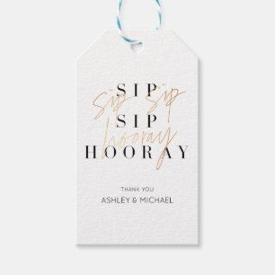Sip Sip Hooray Black White Gold Engagement Party Gift Tags