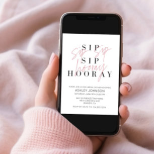 Sip Sip Hooray Black White Photo Bridal Shower Invitation