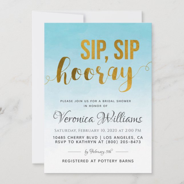 Sip Sip Hooray Bridal Shower Invitation (Front)