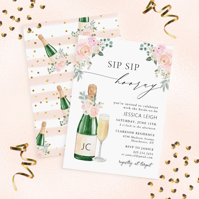 Sip Sip Hooray Champagne Bridal Shower Invitation (Creator Uploaded)
