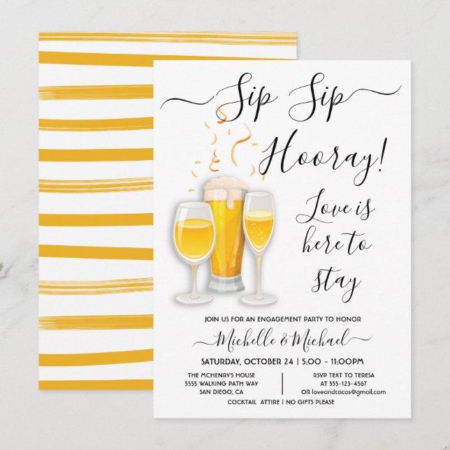 Sip Sip Hooray Cocktail Engagement Party Invitation (Front/Back)