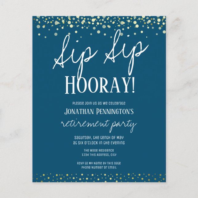 Sip Sip Hooray Elegant Gold Retirement Party (Front)