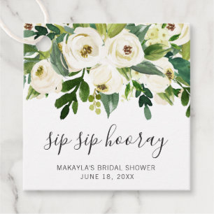Sip Sip Hooray Elegant White Floral Bridal Shower Favour Tags