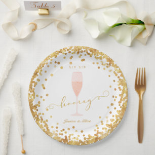 Sip Sip Hooray Engagement   Bachelorette   Shower Paper Plate