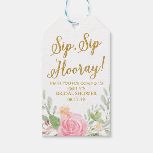 Sip Sip Hooray Floral Bridal Shower Wine Gift Tags