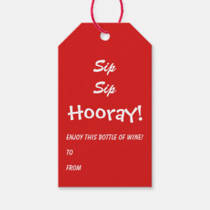 Sip Sip Hooray Funny Wine Bottle Gift Tags