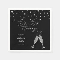 Sip Sip Hooray Modern Black & White Birthday Quote