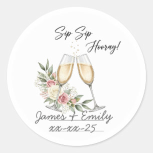 Sip Sip Hooray! Personalised Wedding Celebration Classic Round Sticker