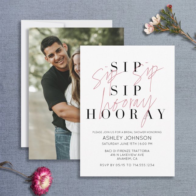Sip Sip Hooray Simple Photo Virtual Wedding Shower Invitation (Creator Uploaded)