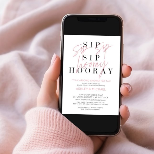Sip Sip Hooray Simple Photo Virtual Wedding Shower Invitation (Creator Uploaded)